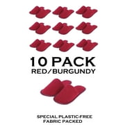 CHOCHILI Red/Burgundy 10 Pairs Fabric Packed Terry Cotton Disposable Hotel Slippers for Airbnb Spa Wedding Guests Adult Men Women Size 10-11