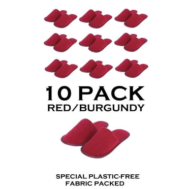 Chochili Red/Burgundy 10 Pairs Fabric Packed Terry Cotton Disposable Hotel Slippers for Airbnb Spa Wedding Guests Adult Men Women Size 10-11