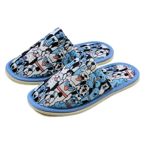 Chochili Women Blue Dog Home Slippers Blue White Lightweight Silent Walk Size 7 to 8