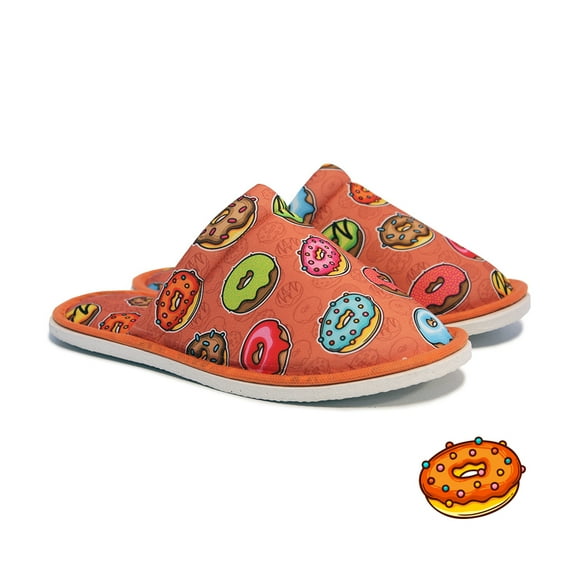 Chochili Women Donut Home Slippers Orange and Green Lightweight Silent Walk Size 7 to 8