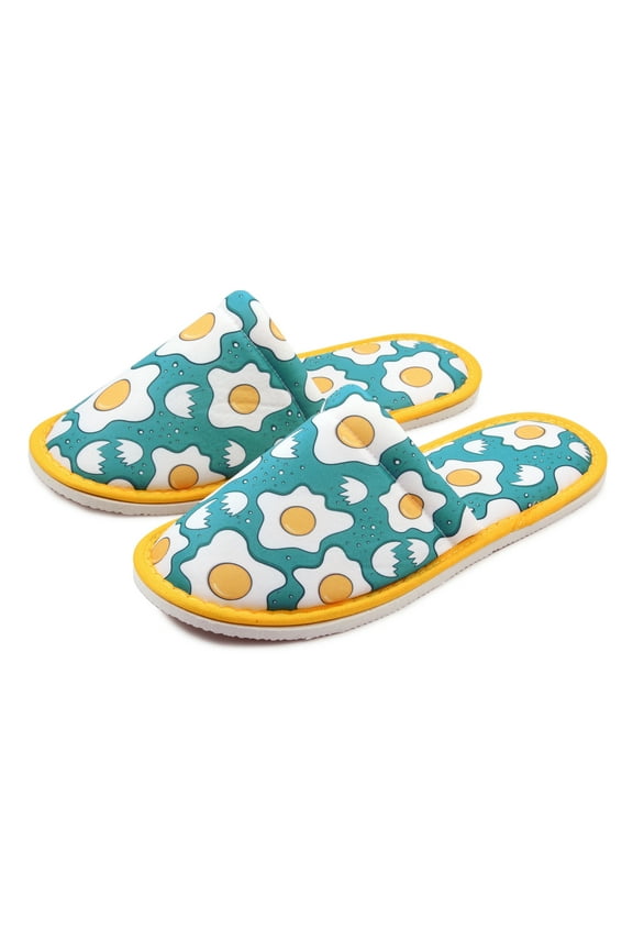 Women Egg Home Slippers Green Yellow Lightweight Silent Walk Size 7 to 8