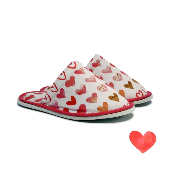 Chochili Women Heart Home Slippers White and Red Love Lightweight Silent Walk Size 7 to 8