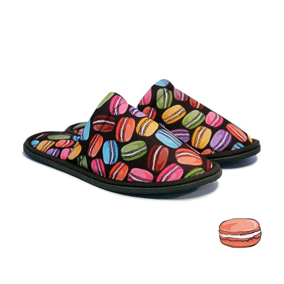 Chochili Women Macaron Home Slippers Black and Green Lightweight Silent Walk Size 7 to 8