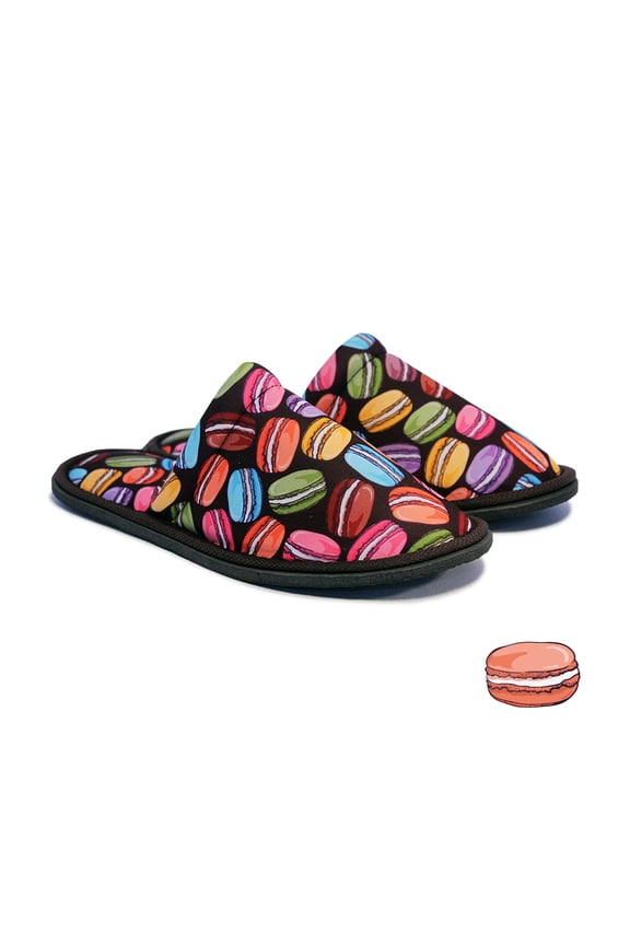 Women Macaron Home Slippers Black and Green Lightweight Silent Walk Size 7 to 8