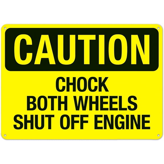 Chock Both Wheels Shut Off Engine Metal Tin Sign 8"x12" - Clear Warning for Home & Business Use, Wheel Chock Engine Sign