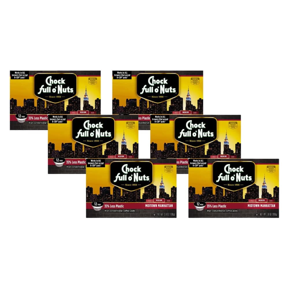 Chock Full O’Nuts Midtown Manhattan Medium Roast, KCup Compatible Pods