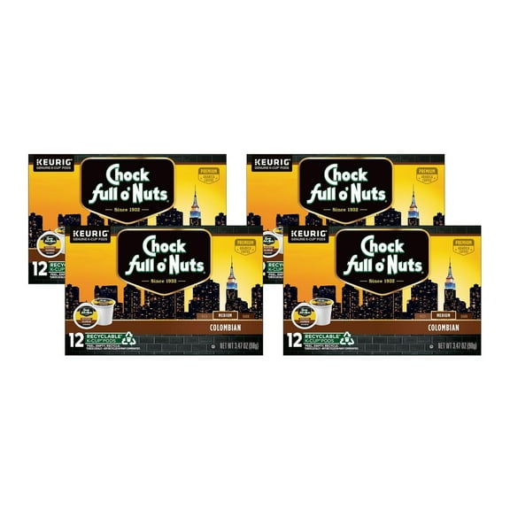 Chock Full o'Nuts Colombian Coffee, Compatible with Keurig K-Cup Pods, 12 CT (Pack of 4)