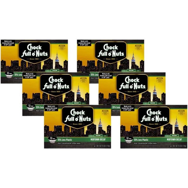 Chock Full o'Nuts Midtown Decaf, Single Serve Cups, Case of 6