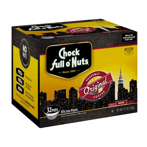 Chock Full oNuts Original Roast, Medium Roast K-Cups  Compatible with Keurig Pods K-Cup Brewers (1 Pack of 32 Single-Serve Cups)