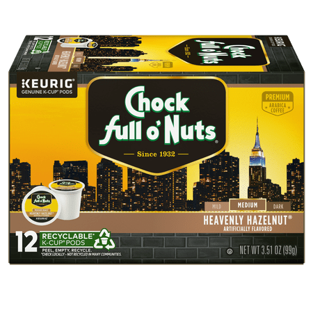 Chock full o’Nuts® Heavenly Hazelnut® Coffee, Single Serve Keurig® K-Cup® Pods, Medium Roast Coffee, 12-Count Box