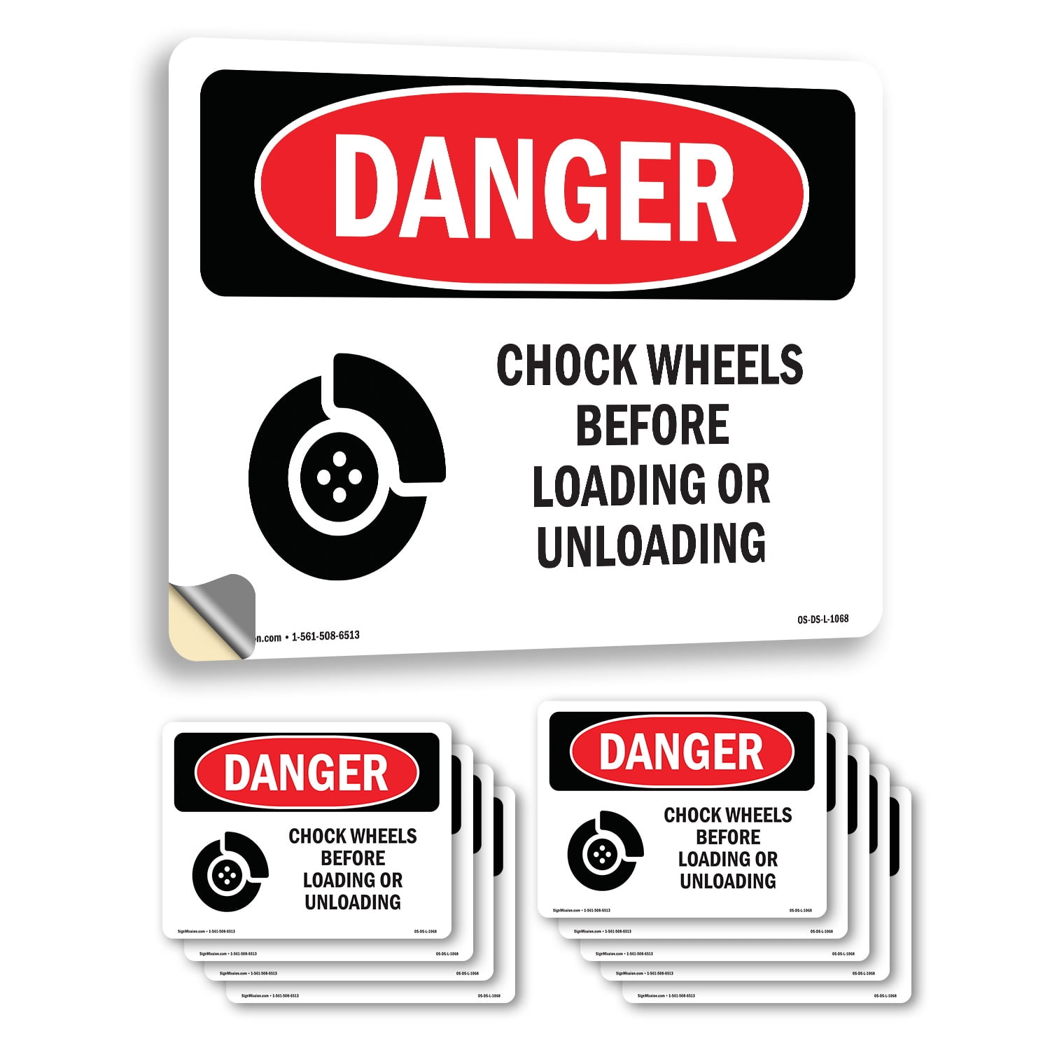 Loading.. Decal Chock Wheels Before Loading Or Unloading OSHA Danger Vinyl Decal Label ...