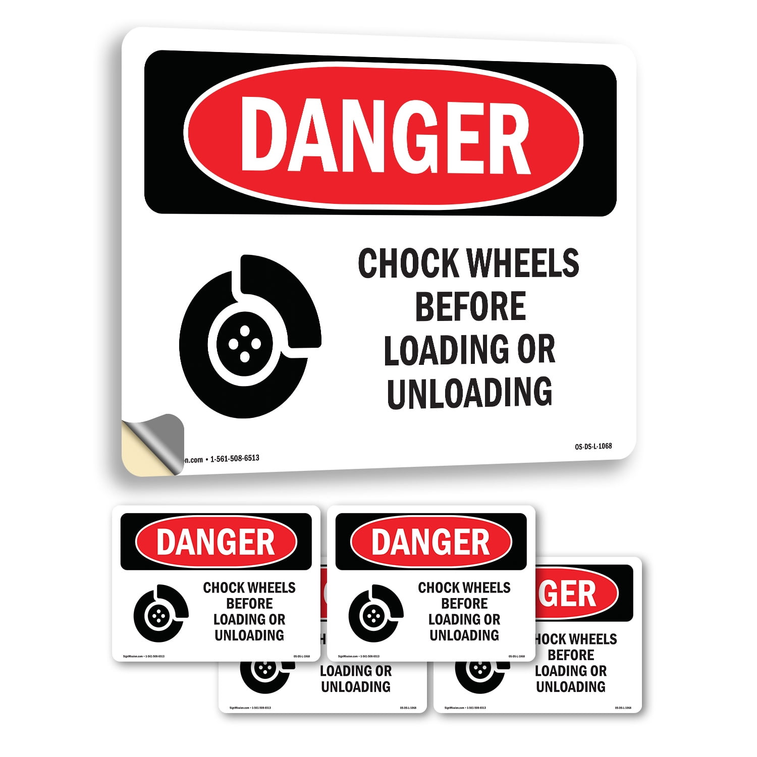 Chock Wheels Before Loading Or Unloading OSHA Danger Vinyl Decal Label ...