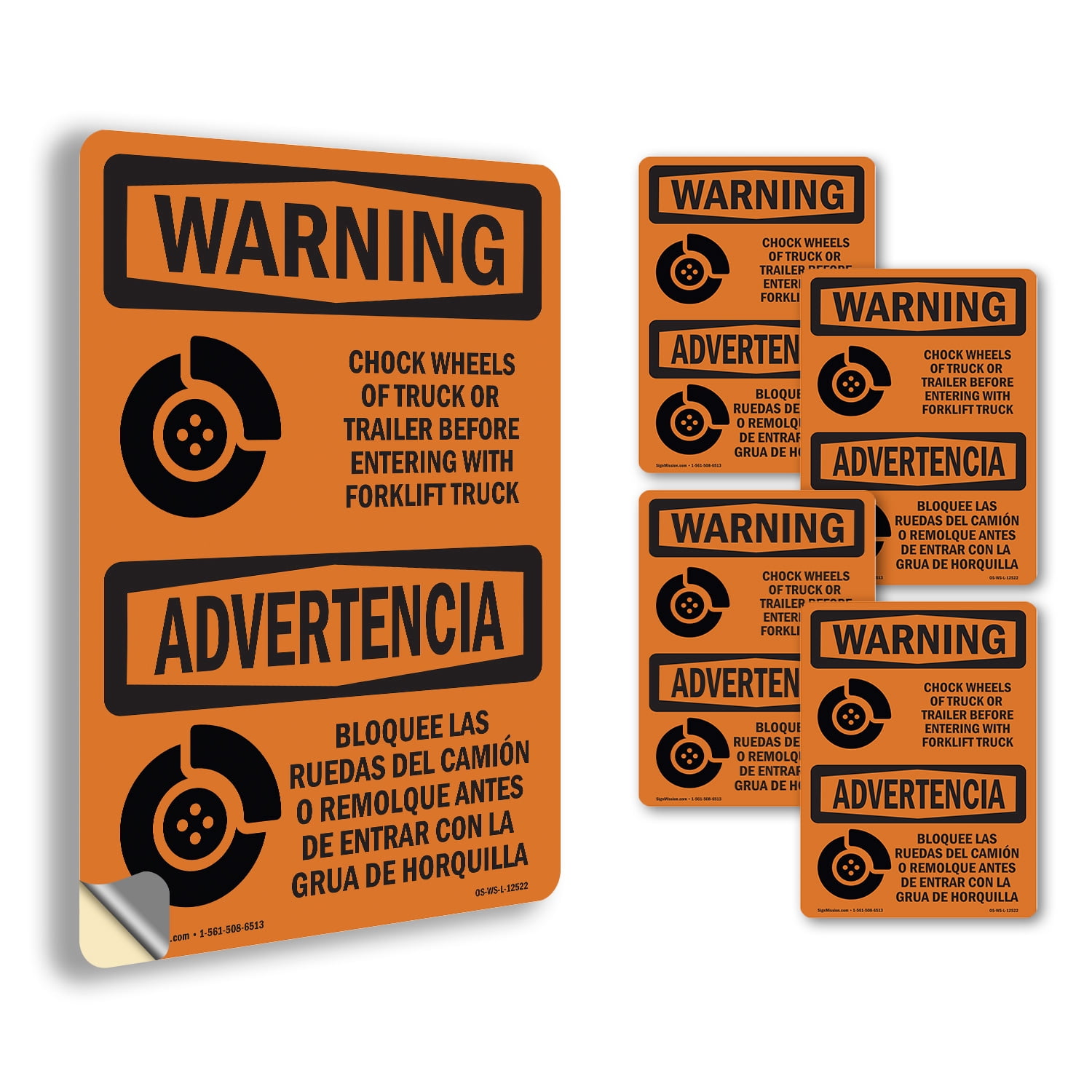Chock Wheels Of Truck Or Trailer Bilingual OSHA WARNING Vinyl Decal ...