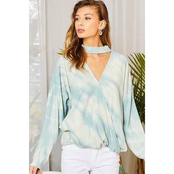 Chocker Neck Surplice Hi-lo Tie-dye Top M