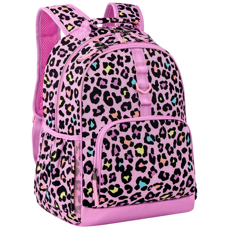 Choco Mocha Cheetah Backpack for Girls Backpack Elementary School Backpack  for Kids 17 inch Bookbag School Bag, Leopard Pink 