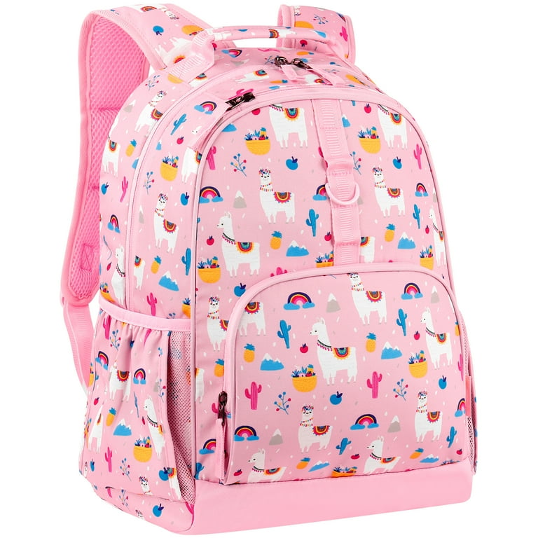 Choco Mocha Llama Backpack for Girls Backpack Elementary School Backpack for Kids 17 inch Bookbag School Bag Pink
