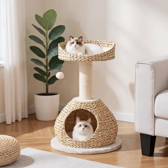 Choco Moon 28" Hand-Made Cat Tree Tower w/Jump Platform, Cat Climbing Tower, Corner Cat Tree, Cat Condos for Indoor Cats-White