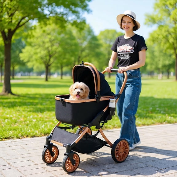 Choco Moon 3-in-1 Foldable Pet Stroller with Sun Shade and Safety Belt for Up to 55 lbs Small Medium Dogs Cats, Pet Carrier with Wheels, Pet Gear Stroller-Black