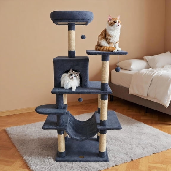 Choco Moon 58" Multi-Level Cat Tree w/Soft Plush Tower & Padded Perch, Cat Climbing Tower, Corner Cat Tree, Cat Condos for Indoor Cats-Gray