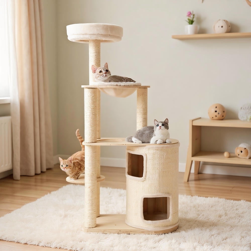 Choco Moon 60" Tall Cat Tree w/2-Story Condo & Sisal Posts, Cat Climbing Tower, Corner Cat Tree, Cat Condos for Indoor Cats-Natural