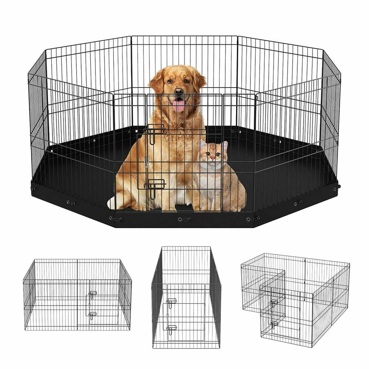 Choco Moon 8 Panel Foldable Metal Dog Pen, 24" H Pet Exercise Crate ...