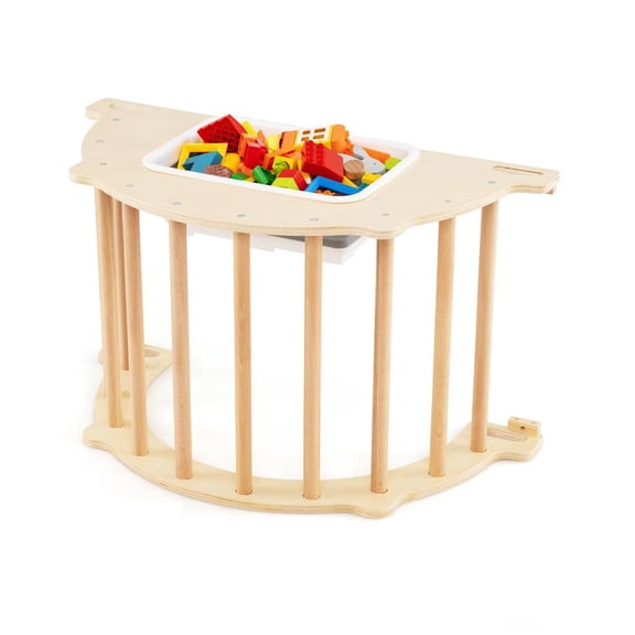 Choco Moon 8 in 1 Climbing Arch Sensory Table with Storage Bin, Indoor Playset for Kids-Natural