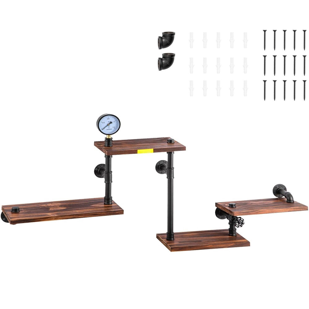 Choco Moon Industrial Pipe Rack, 4-Tier Wooden Shelf, Rustic Wall Mount ...
