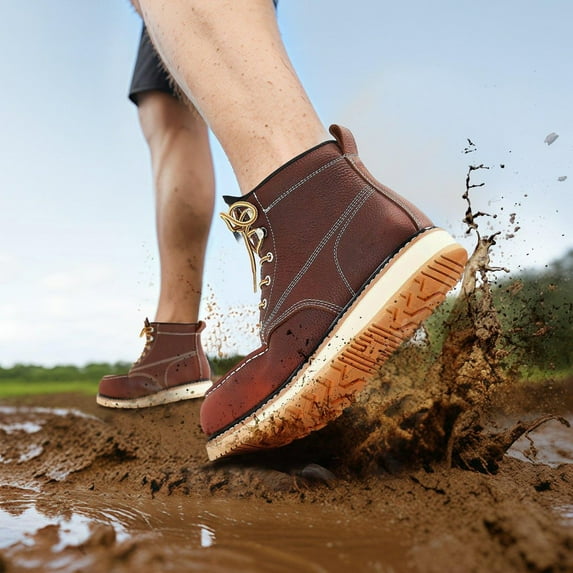 Choco Moon Men's Premium Steel Toe Work Boots US 8, Waterproof Moc Toe, Non-Slip, Durable Heavy Duty Jobs Shoes, Safety Toe for Men
