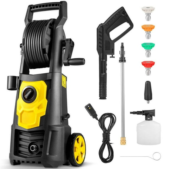 Choco Moon Pro Electric Pressure Washer - 2000 PSI, 1.65 GPM, 30 ft Hose & Reel, 5 Nozzles, Foam Cannon, Compact for Patio, Car, Fence, Driveway Cleaning, ETL Certified