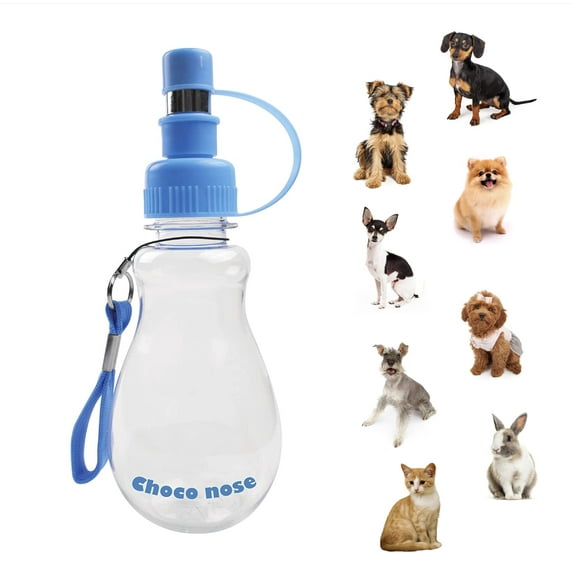 Choco Nose Patented Portable No-Drip Travel Water Bottle/Feeder for Dogs/Puppies/Cats/Rabbits and Other Small Sized Animals -8 oz. Leak-Proof Nozzle 16mm, Blue (H258)