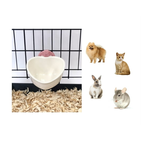 Choco Nose Patented Removable Heart Shaped Food Bowl for Dogs/Puppies/Rabbits/Cats/Guinea Pigs/Chinchillas/Birds -Water Dish for Small Pets or Animals - for Wire Cages or Crates 8 oz, Pink (C607)