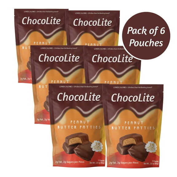ChocoLite Peanut Butter Patties | Reduced Calorie Candy | 35 Calories per Piece | Pack of 6