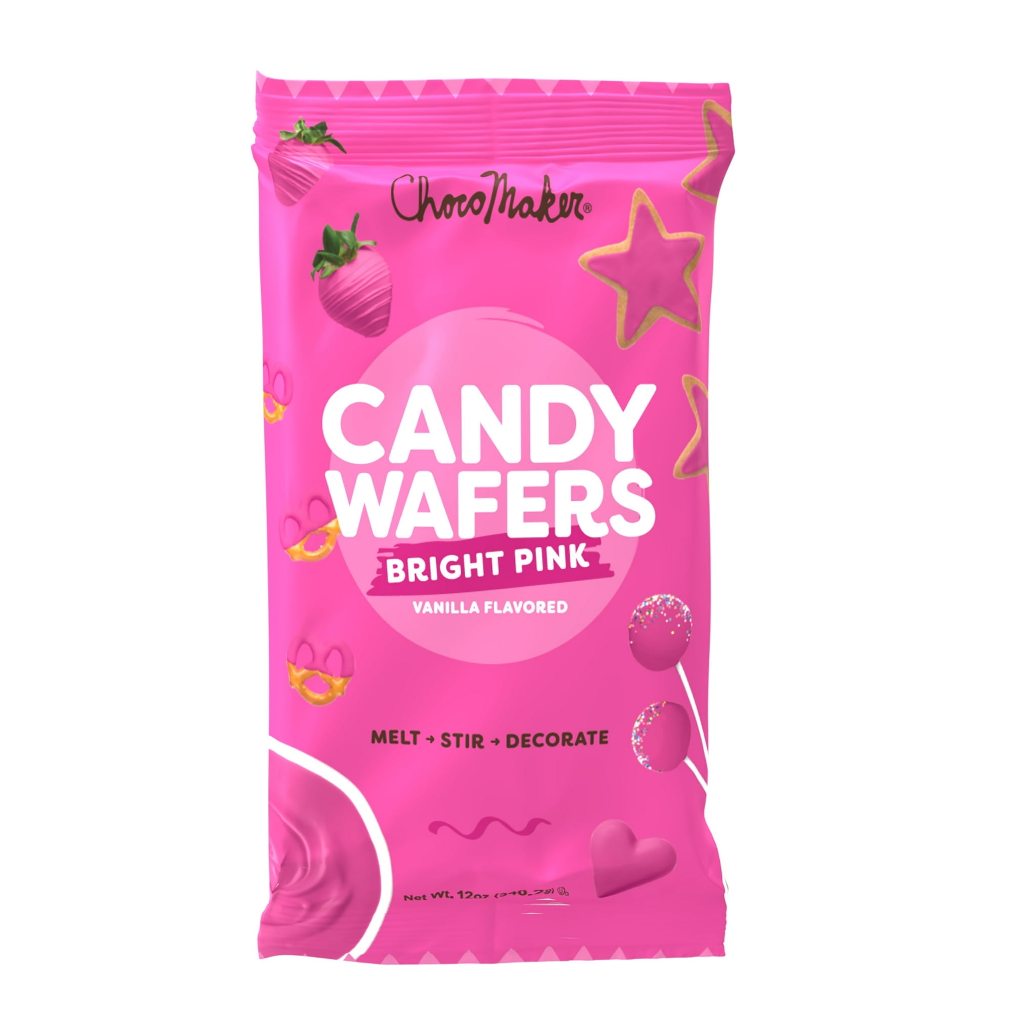 ChocoMaker Bright Pink Vanilla Flavored Candy Wafers 12oz, Gluten Free, Wheat Free(2 Packs)
