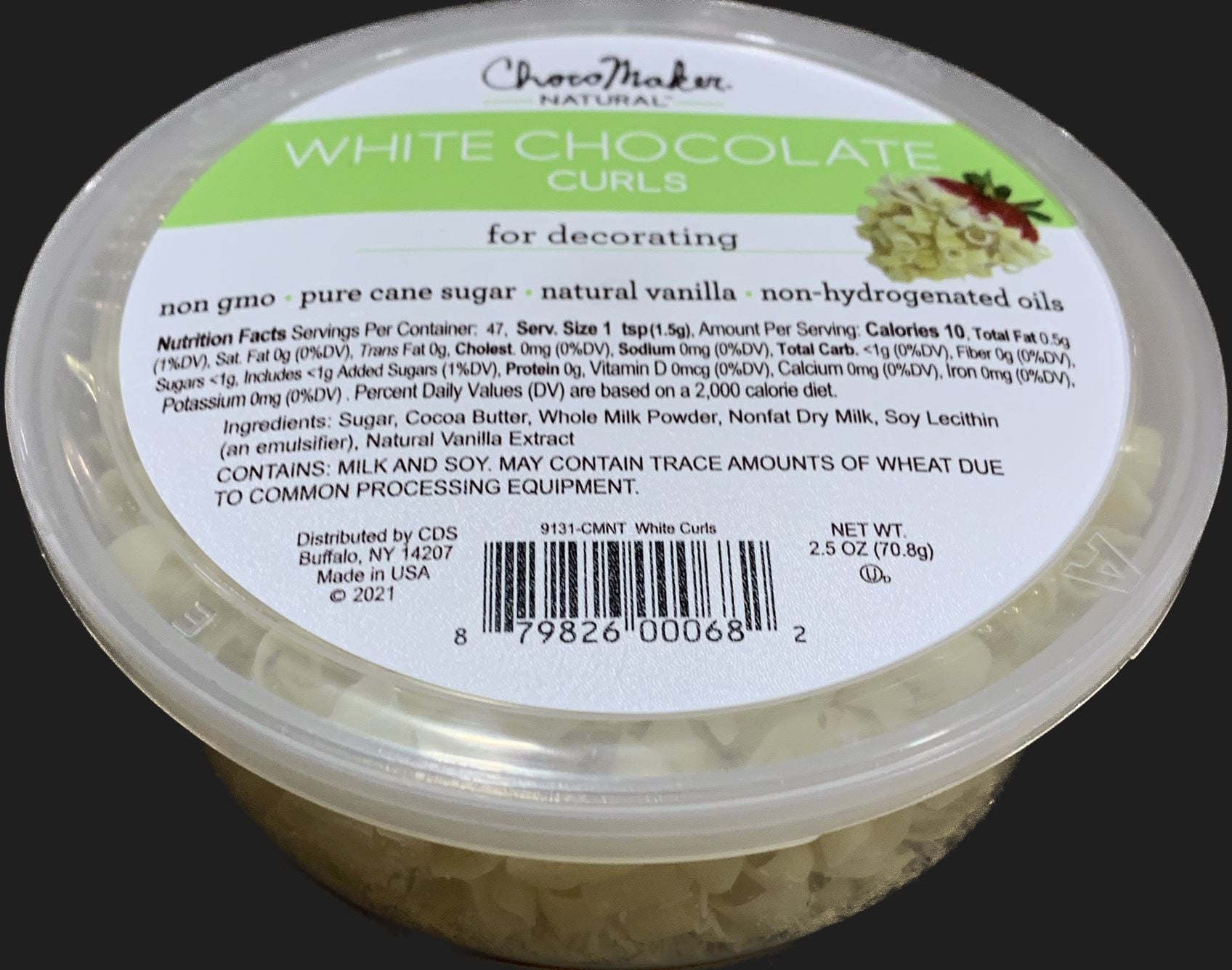 ChocoMaker Natural White Chocolate Curls, Pieces, 2.5oz Tub, Gluten Free