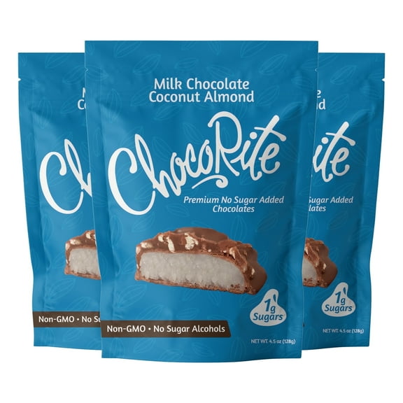 ChocoRite Milk Chocolate Coconut Almond (3 Pack) Premium No Sugar Added Chocolates