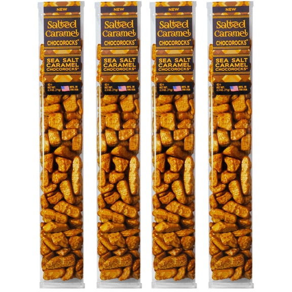 ChocoRocks Chocolate Candy Pebbles - Salted Caramel - Resealable Package - Four 2.5 oz Tubes By CandyKorner