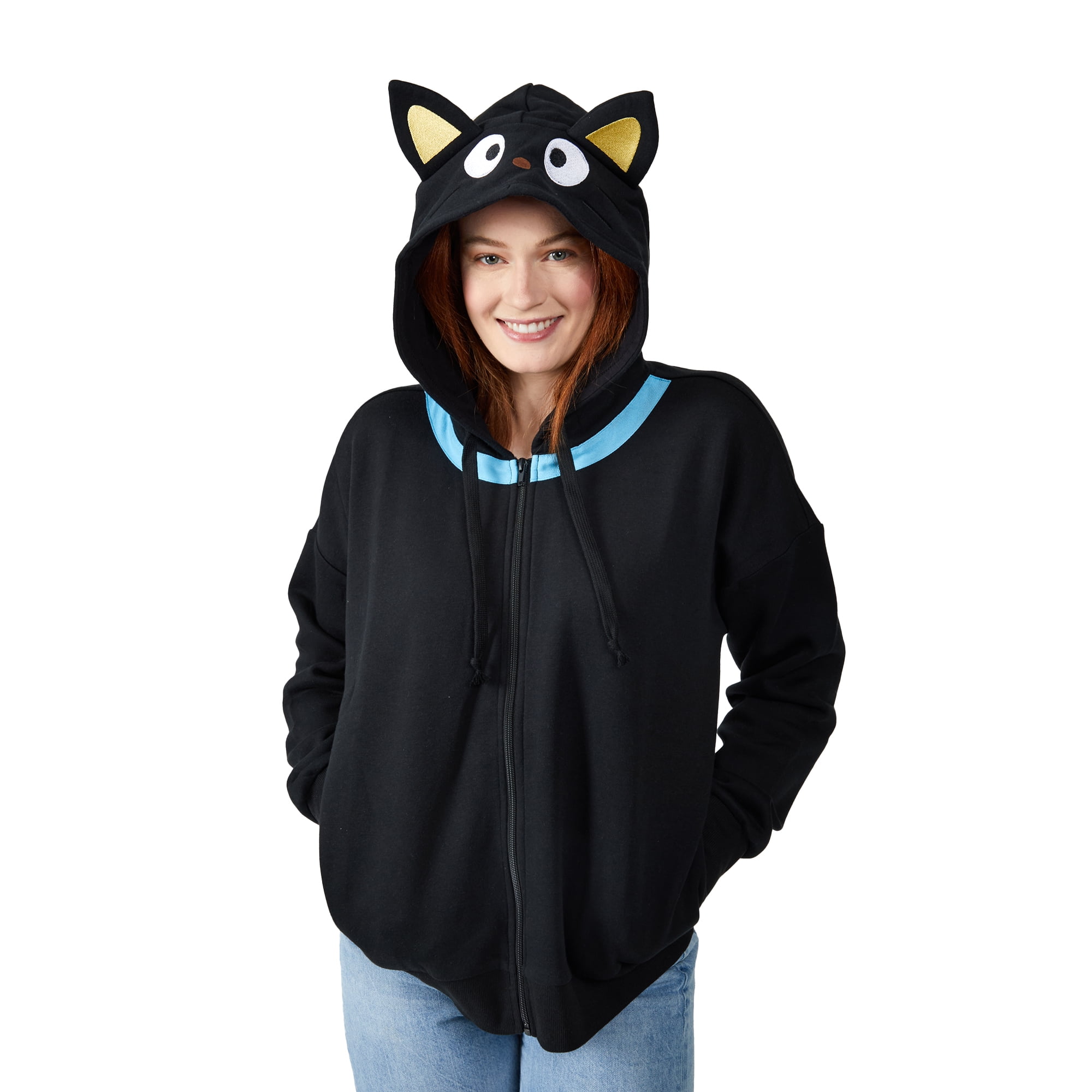 Chococat Cosplay Long Sleeve Women's Black Zip Hoodie XXL