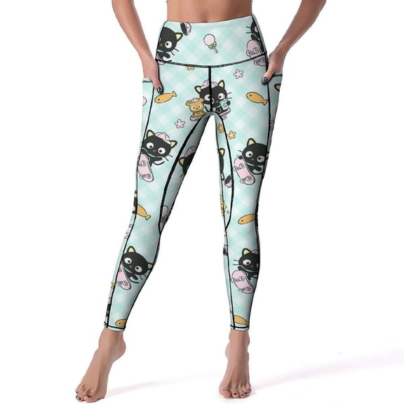 Chococat High Waisted Leggings for Women, Yoga Pants with Pockets, Soft Athletic Tummy Control Pants for Running Yoga Workout