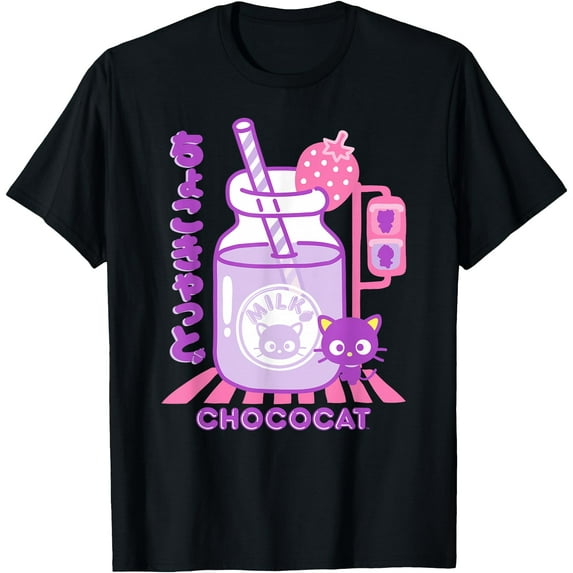 Chococat Strawberry Milk DTG Print Unisex T-Shirt,Black Color,Size 5XL
