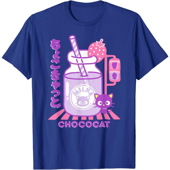 Chococat Strawberry Milk DTG Print Unisex T-Shirt,Royal Blue Color,Size XL