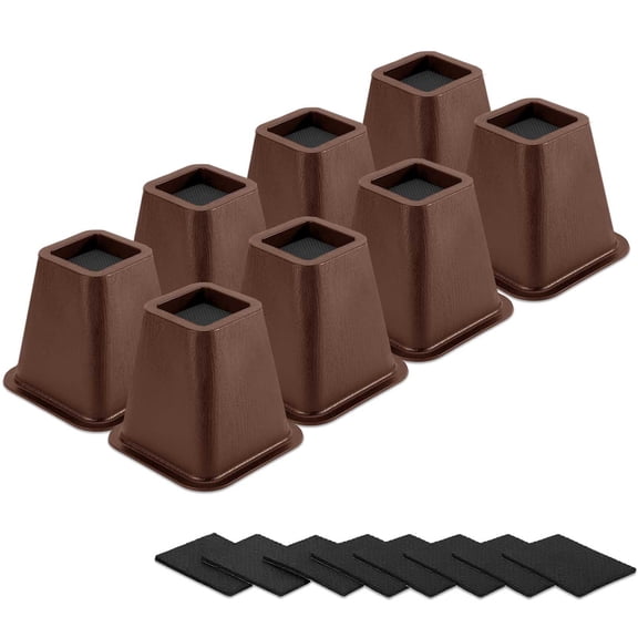 Chocolat Brown 8 Pack Furniture Risers 6 Inch Heavy Duty Square Leg Lifts For Table Desk Couch Chair Sofa Cabinet Bed