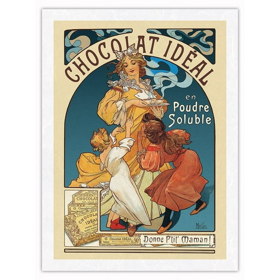 Chocolat Idéal Cocoa - Vintage France Advertising Poster by Alphonse Mucha c.1897 - Japanese Unryu Rice Paper Art Print 24 x 32 in