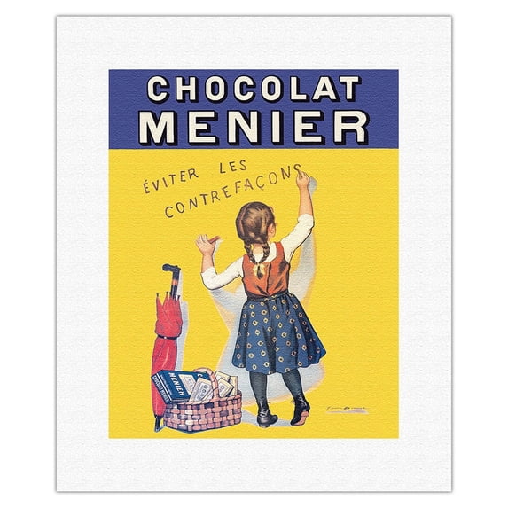 Chocolat Menier - Éviter Les Contrefaçons (Beware of Imitation) - French Chocolate Company - Vintage Advertising Poster by Firmin Bouisset c.1893 - Fine Art Rolled Canvas Print 11in x 14in
