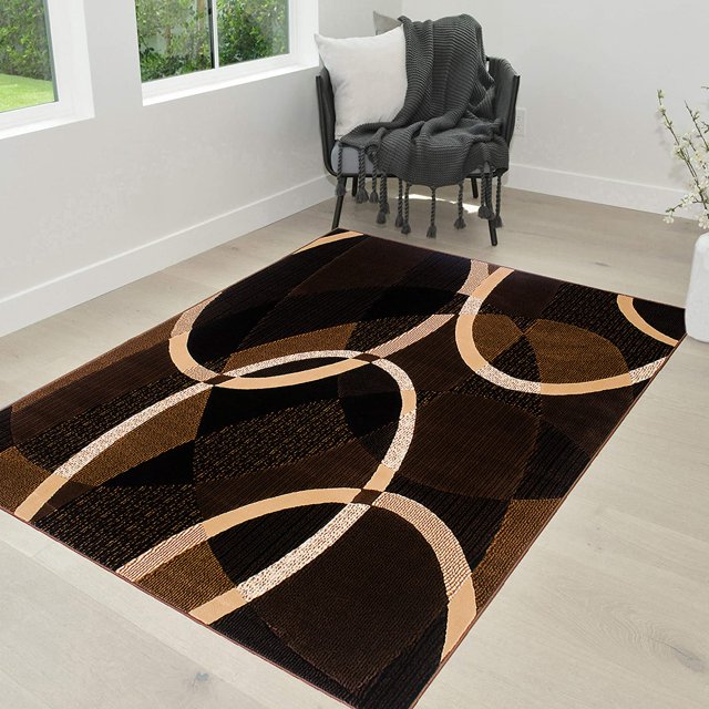 Chocolate Abstract Area Rug Modern Contemporary Oval/Circle Design in