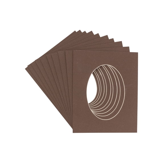 Chocolate Acid Free 6x7.5 Oval Picture Frame Mat with White Core Bevel Cut for 3x5 Pictures - Fits