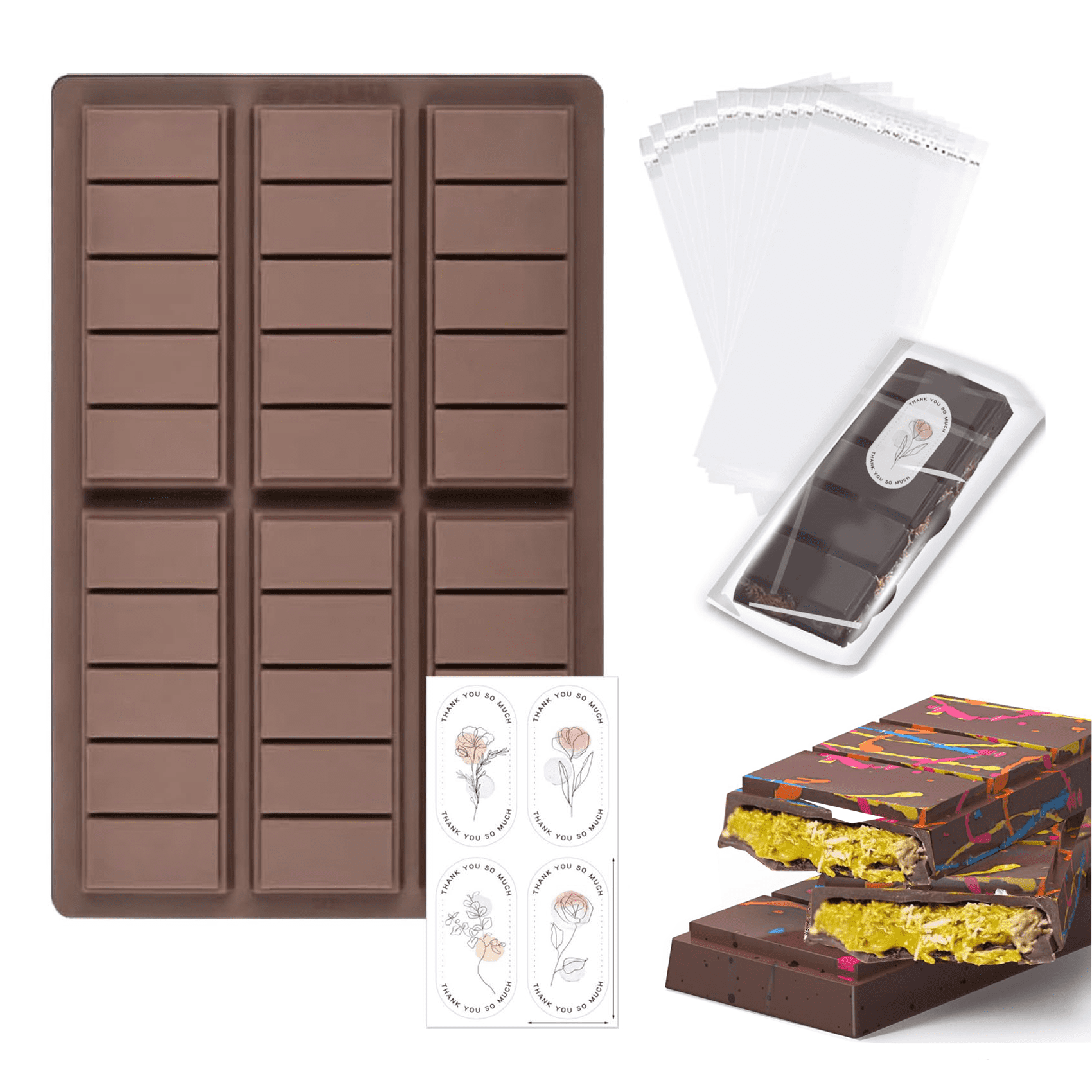 Chocolate Bar Mold-Non Stick Chocolate Molds,Break ApartFood Grade Silicone Deep Chocolate Bar Mold for Dubai Chocolate Bar Pistachio, Candy, Chocolate Snacks, Milk Chocolate Bar