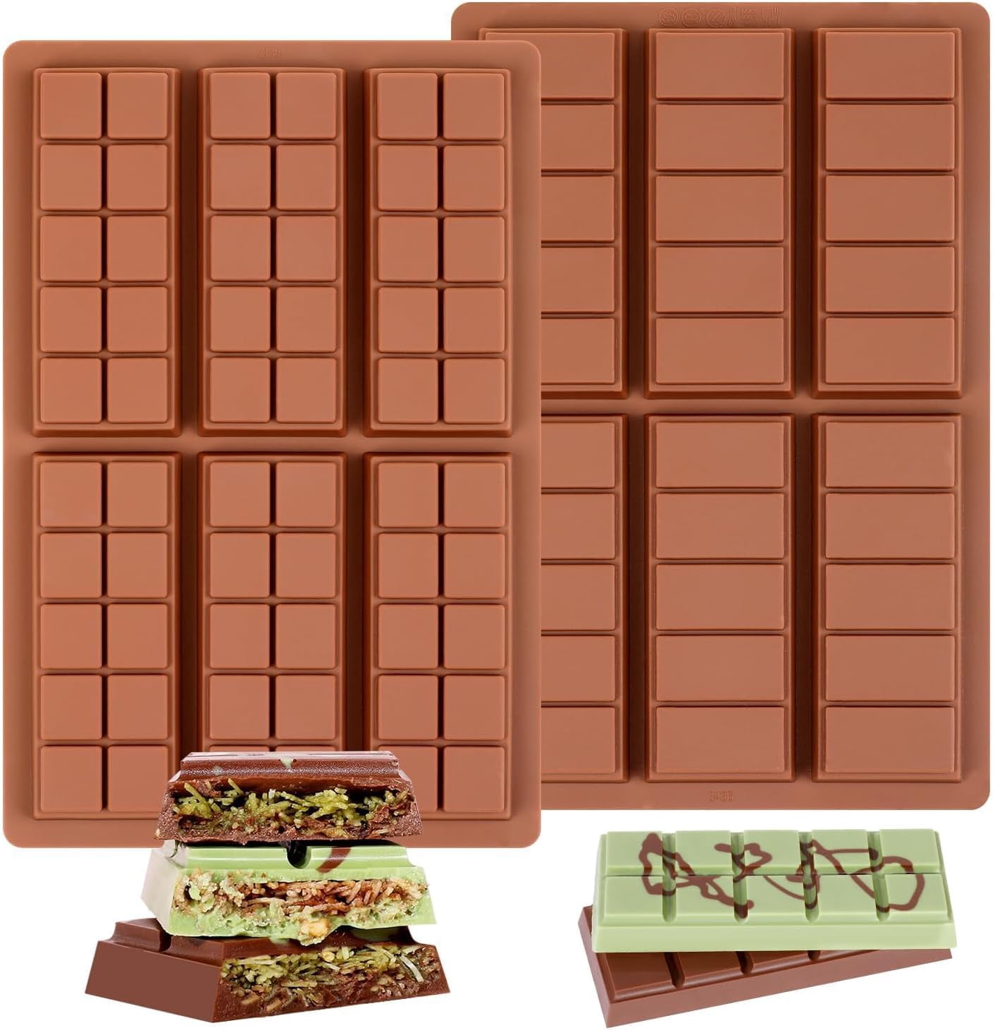 Chocolate Bar Mold - Non-Stick Silicone Molds, Food Grade Dubai Deep for Milk Pistachio Set of 2