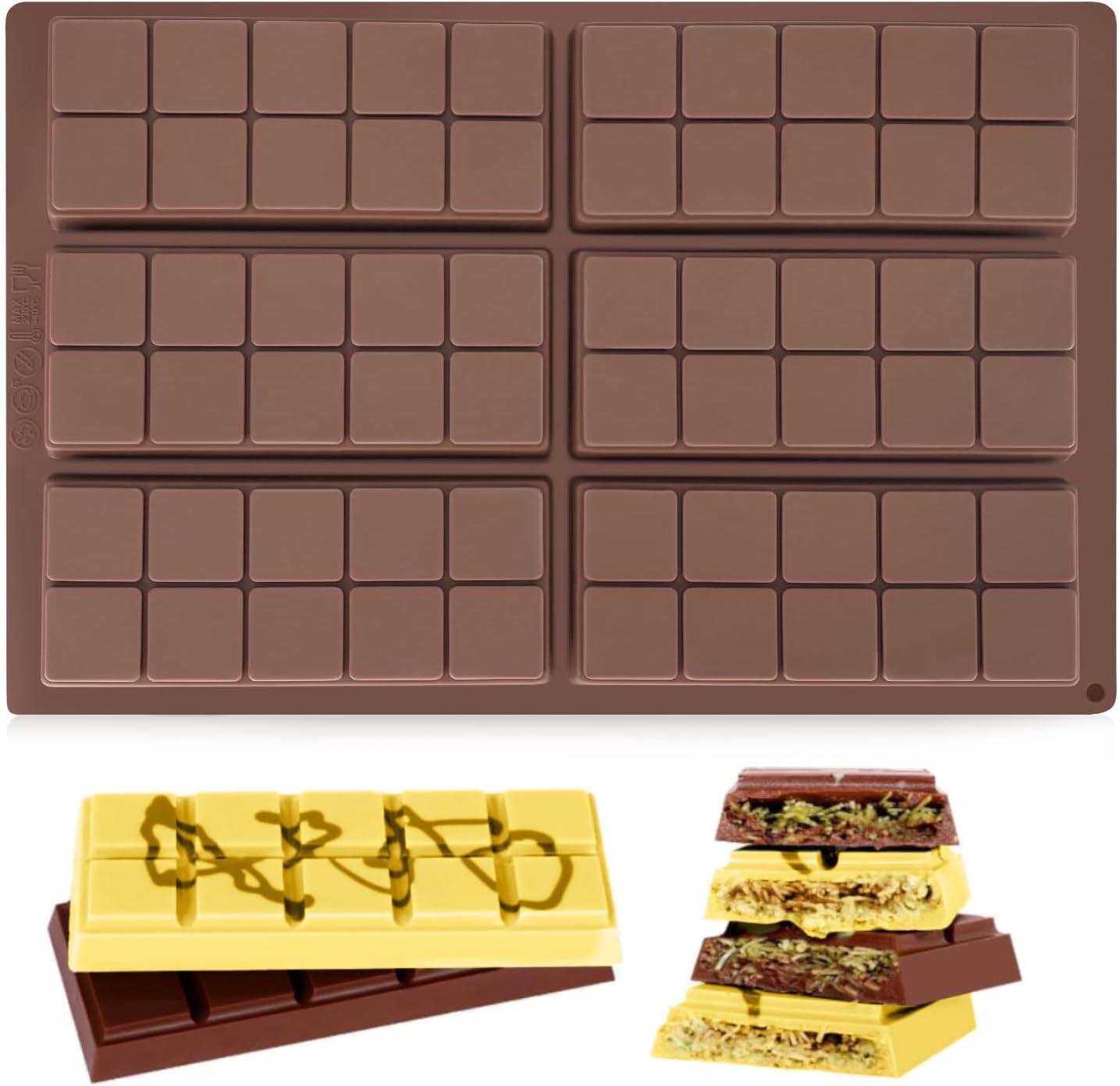 Chocolate Bar Mold, Non-Stick Silicone Molds for Stuffed Bar, Food Grade Square Candy Dubai Pistachio Rod, Snacks, Candies, Desserts (10 Snap)