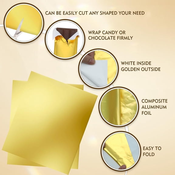 Chocolate Bar Wrappers 120pcs - 6x7.5 Inch Gold Foil Paper with Thick Backing | Premium Candy Wrappers for Homemade Chocolate Bars, Candies, Holiday Gifts | Reusable Food-Grade Packaging (Gold)