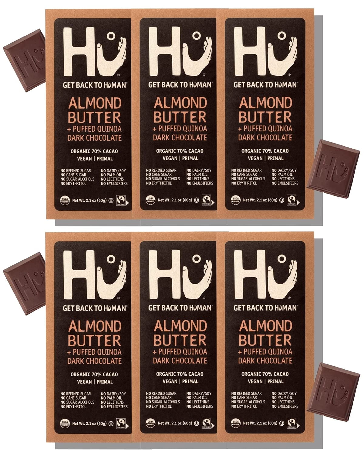 Chocolate Bars 6 Pack Almond Butter & Puffed Quinoa Chocolate